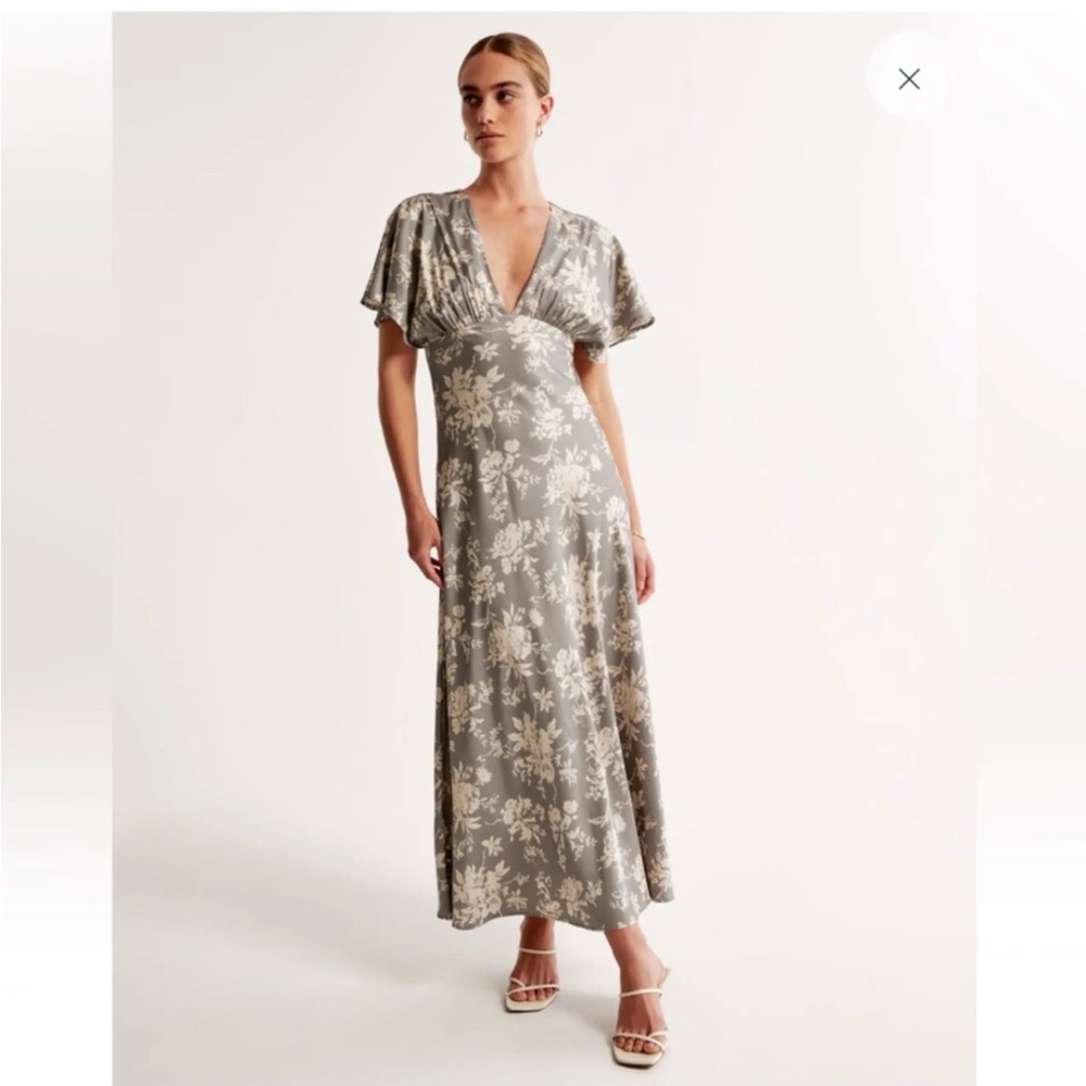 Abercrombie & Fitch Satin Gray and Cream Floral Maxi Dress Size Small